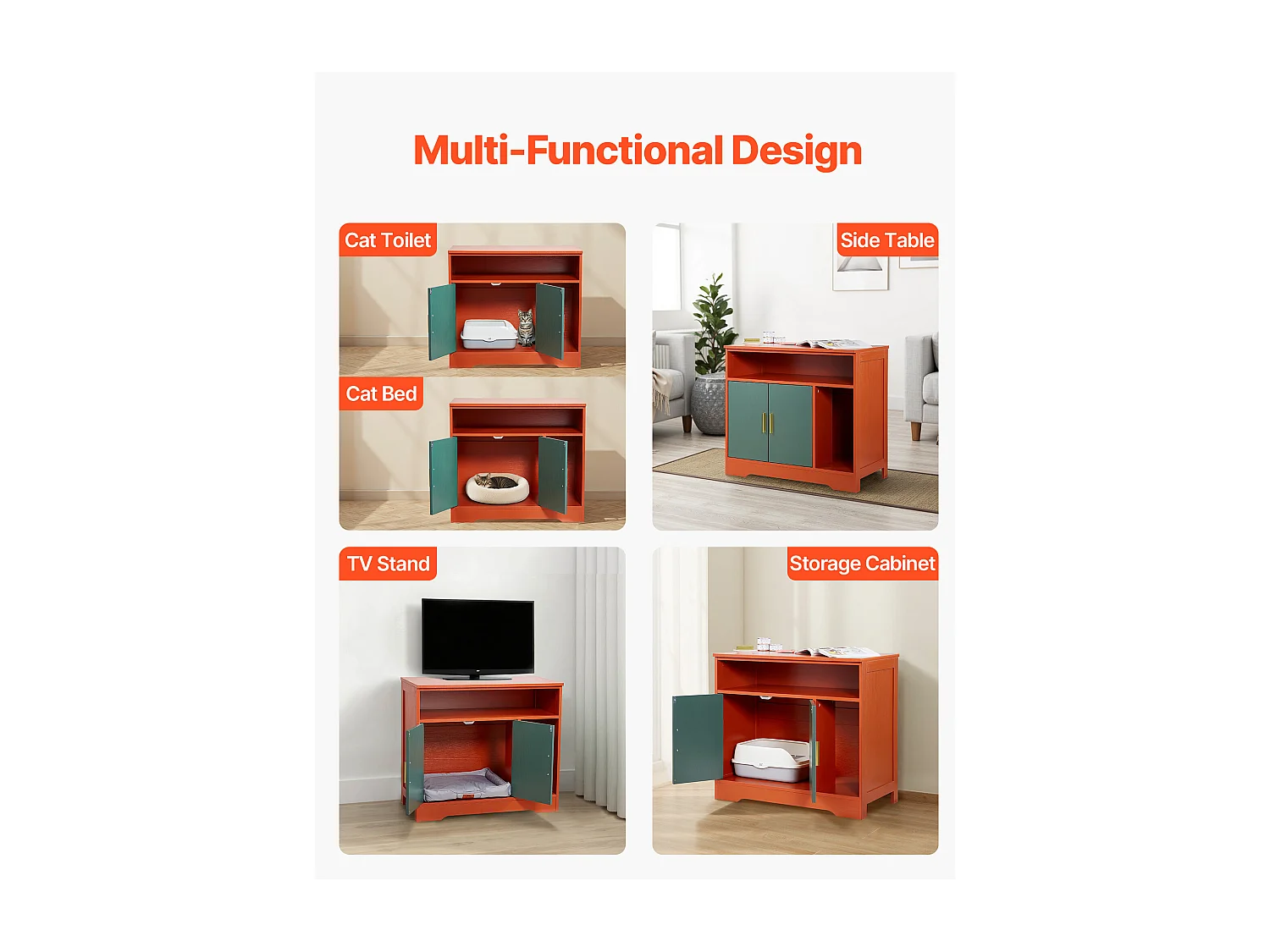 Meuble Bac à Litière SucceBuy Chat Armoire Cache Maison de Toilette de Chat Intérieur Moderne, Niche Cache-litière en Bois, Compatible, 79,2x43x71 cm, Vert