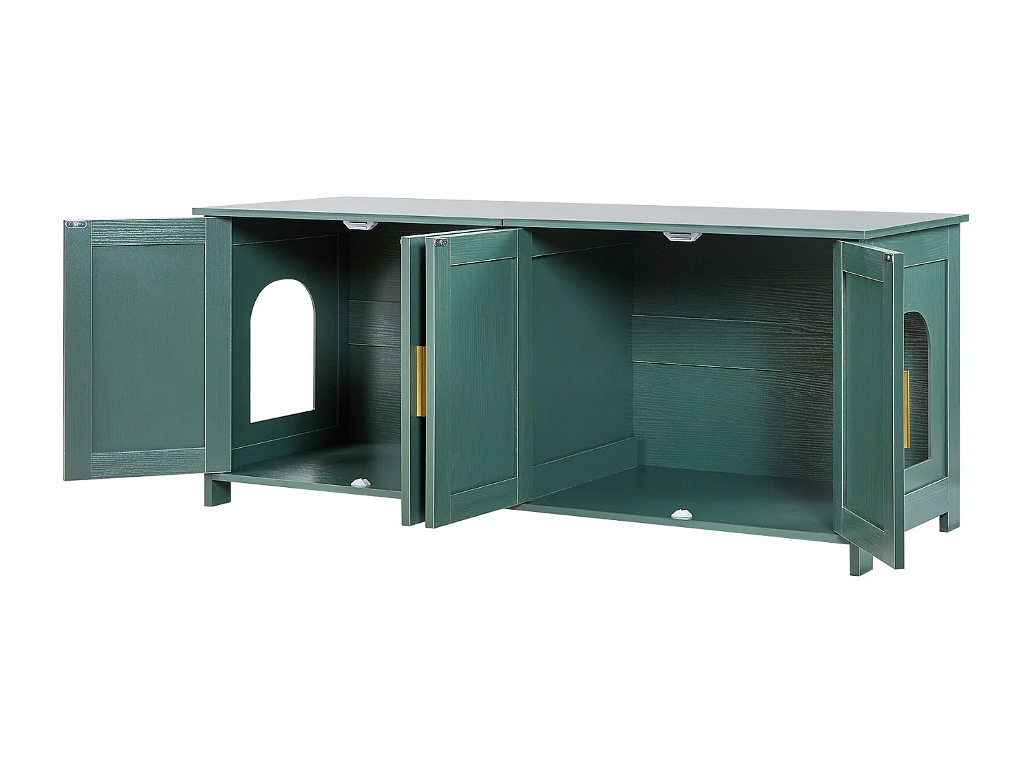 Meuble Bac à Litière SucceBuy Chat Armoire Cache Maison de Toilette de Chat Intérieur, avec 4 Portes et 2 Entrées, Niche Cache-litière en Bois, 120x45x50 cm