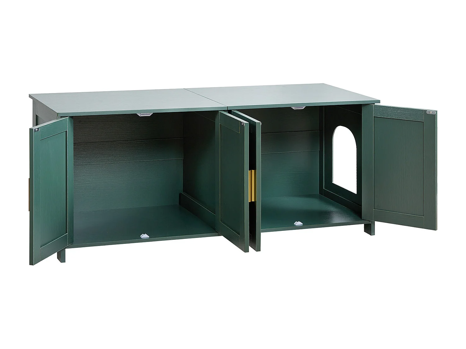 Meuble Bac à Litière SucceBuy Chat Armoire Cache Maison de Toilette de Chat Intérieur, avec 4 Portes et 2 Entrées, Niche Cache-litière en Bois, 120x45x50 cm