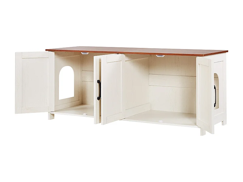 Meuble Bac à Litière SucceBuy Chat Armoire Cache Maison de Toilette de Chat Intérieur, 4 Portes 2 Entrées, Niche Cache-litière Bois, 120x45x50 cm, Marron