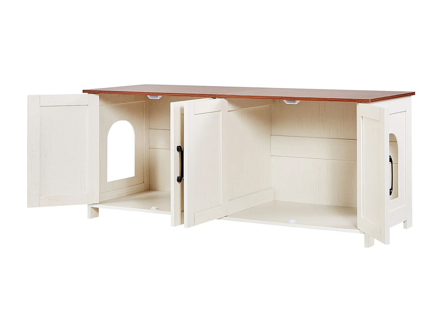 Meuble Bac à Litière SucceBuy Chat Armoire Cache Maison de Toilette de Chat Intérieur, 4 Portes 2 Entrées, Niche Cache-litière Bois, 120x45x50 cm, Marron