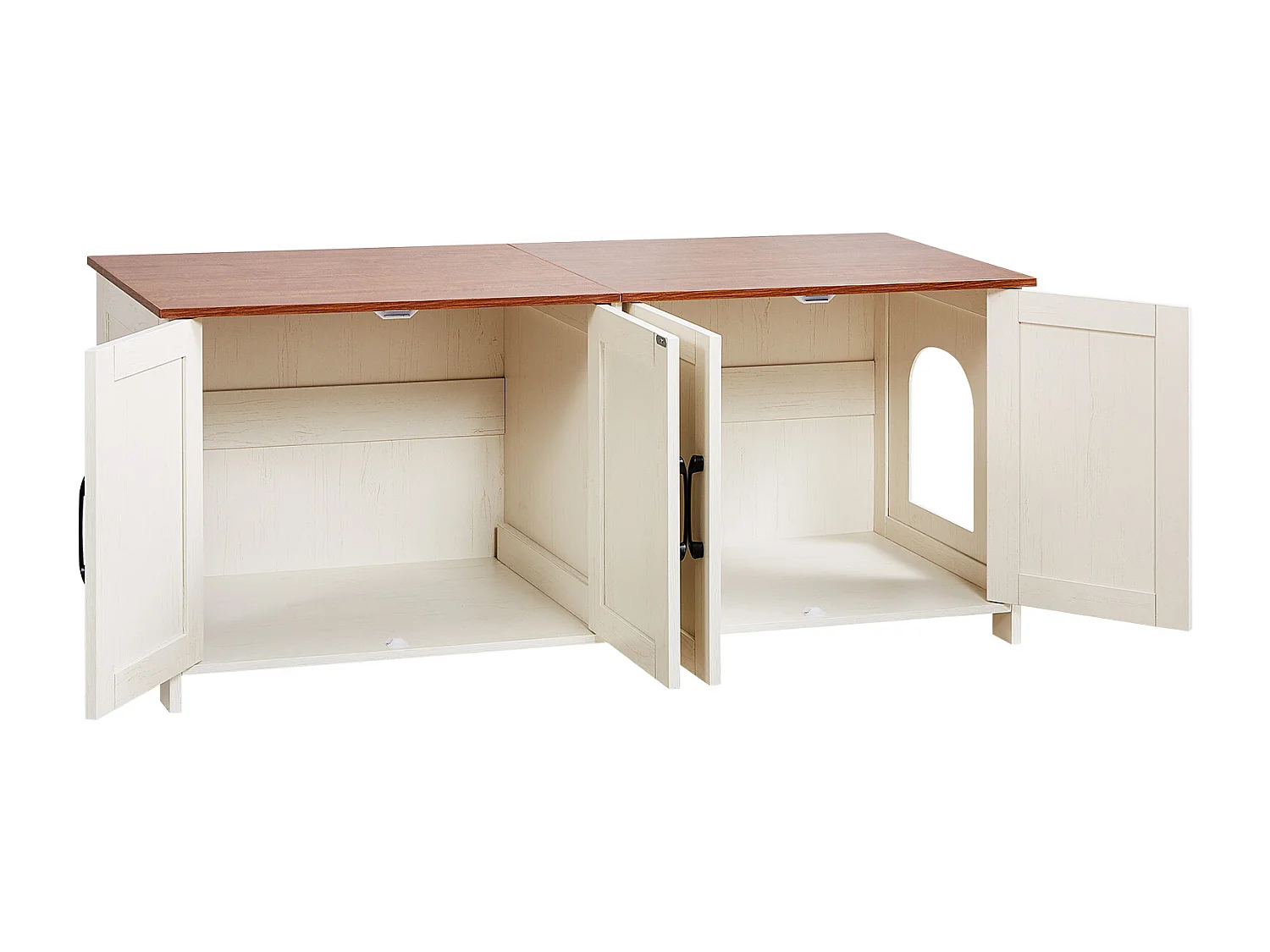 Meuble Bac à Litière SucceBuy Chat Armoire Cache Maison de Toilette de Chat Intérieur, 4 Portes 2 Entrées, Niche Cache-litière Bois, 120x45x50 cm, Marron