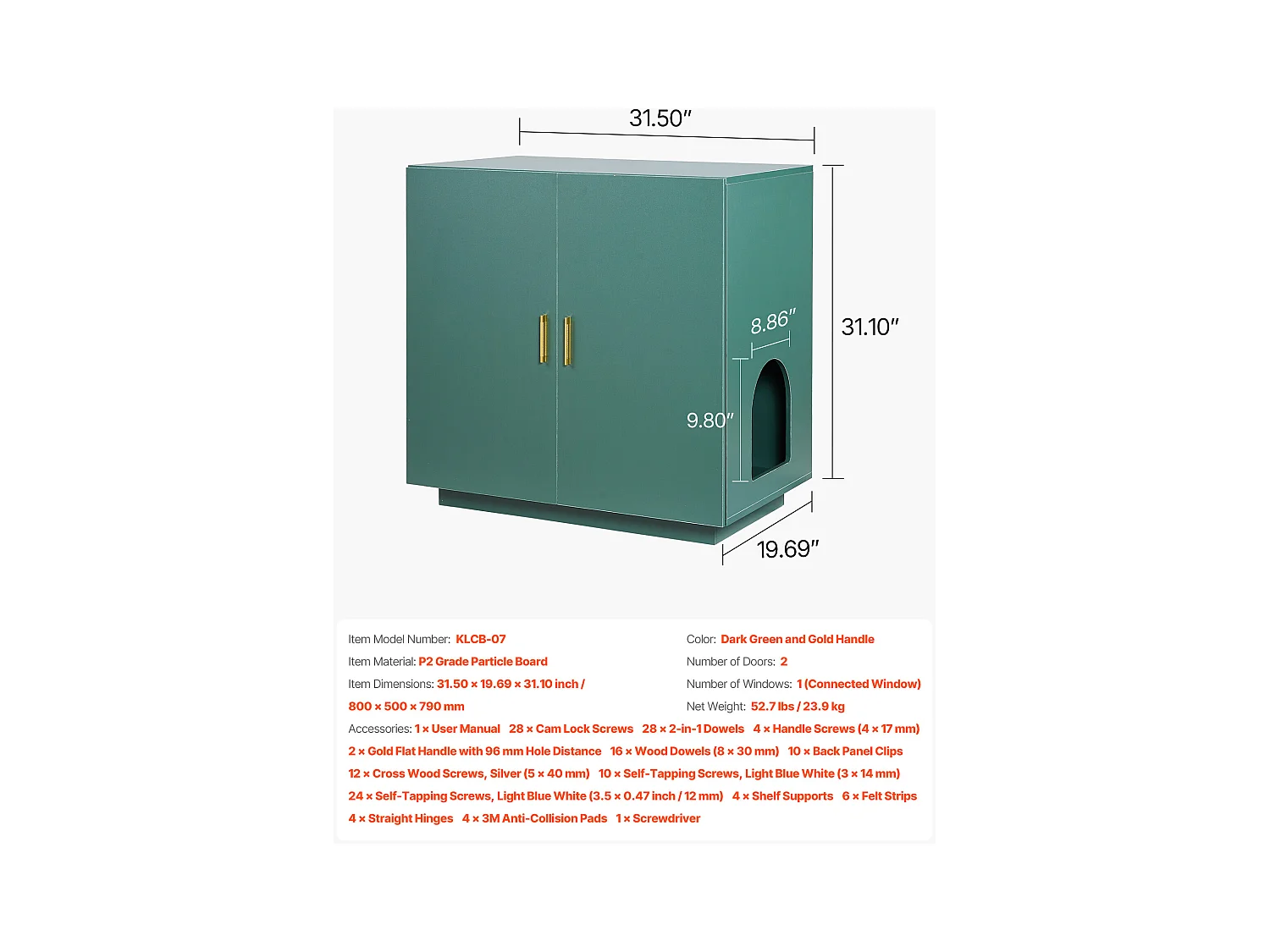 Meuble pour Bac à Litière SucceBuy Chat Armoire Cache Maison de Toilette de Chat Double Porte, Niche Cache-litière Bois avec Trous d'Aération, 80 x 50 x 79 cm