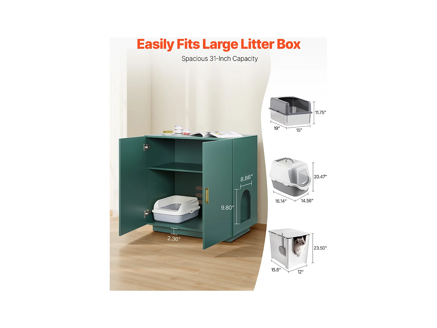 Meuble pour Bac à Litière SucceBuy Chat Armoire Cache Maison de Toilette de Chat Double Porte, Niche Cache-litière Bois avec Trous d'Aération, 80 x 50 x 79 cm