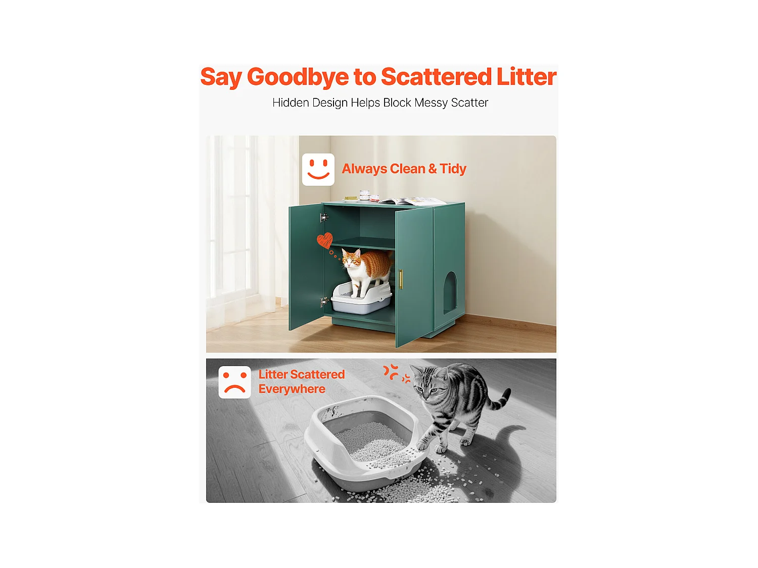 Meuble pour Bac à Litière SucceBuy Chat Armoire Cache Maison de Toilette de Chat Double Porte, Niche Cache-litière Bois avec Trous d'Aération, 80 x 50 x 79 cm