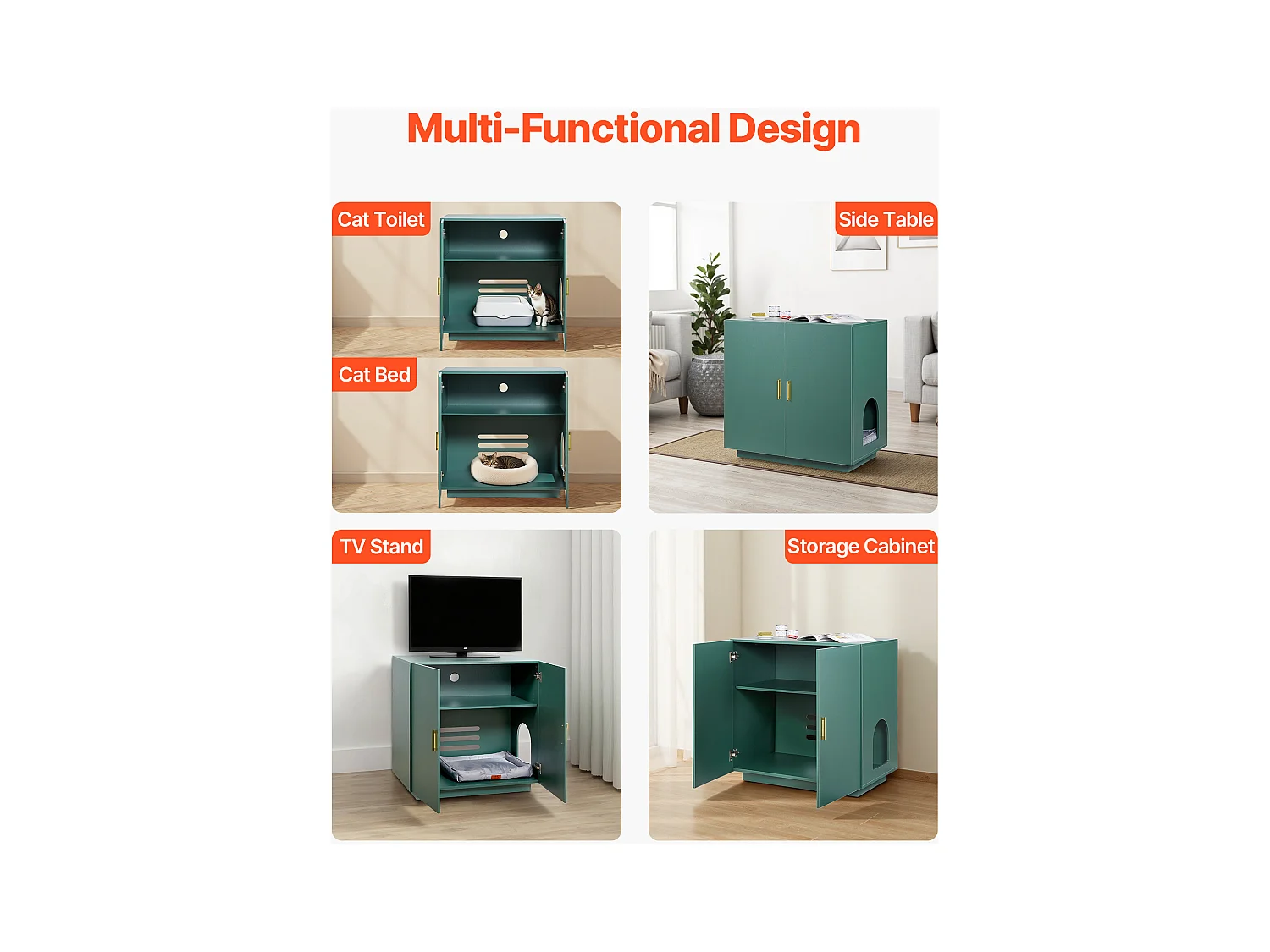 Meuble pour Bac à Litière SucceBuy Chat Armoire Cache Maison de Toilette de Chat Double Porte, Niche Cache-litière Bois avec Trous d'Aération, 80 x 50 x 79 cm