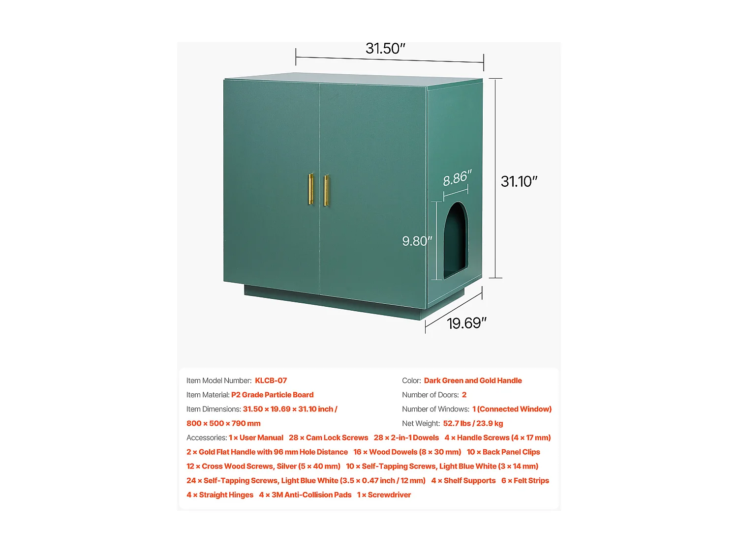 Meuble pour Bac à Litière SucceBuy Chat Armoire Cache Maison de Toilette de Chat Double Porte, Niche Cache-litière Bois avec Trous d'Aération, 80 x 50 x 79 cm