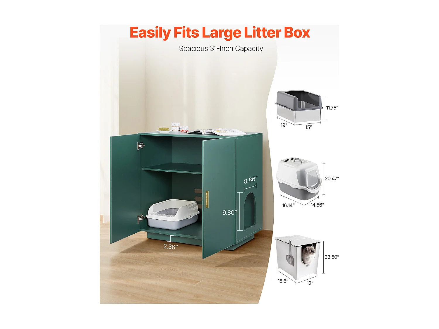 Meuble pour Bac à Litière SucceBuy Chat Armoire Cache Maison de Toilette de Chat Double Porte, Niche Cache-litière Bois avec Trous d'Aération, 80 x 50 x 79 cm