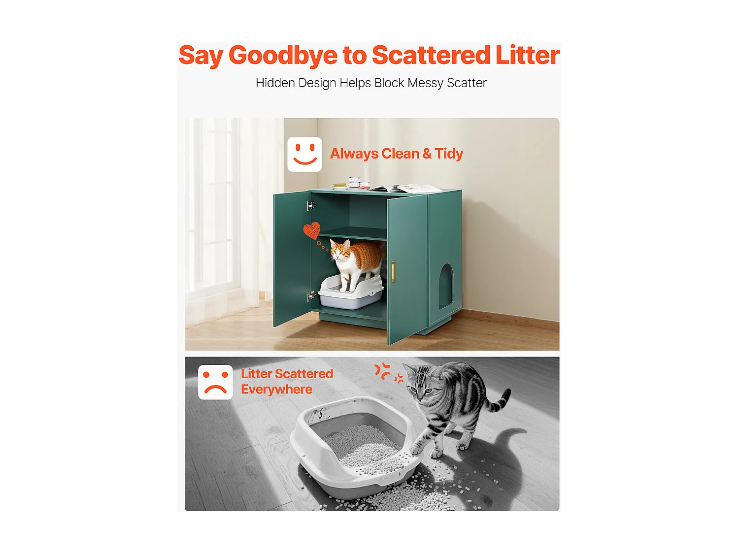 Meuble pour Bac à Litière SucceBuy Chat Armoire Cache Maison de Toilette de Chat Double Porte, Niche Cache-litière Bois avec Trous d'Aération, 80 x 50 x 79 cm