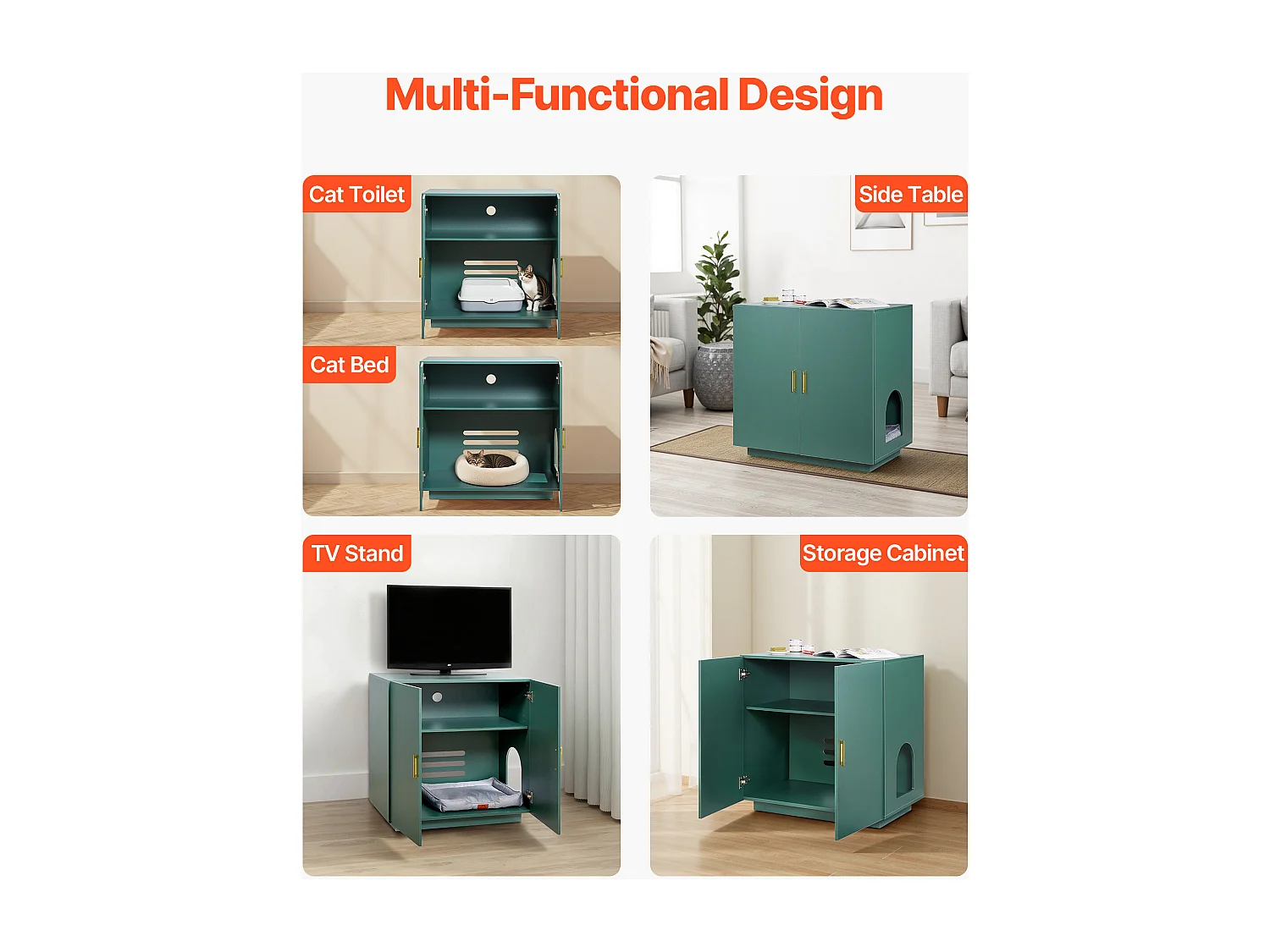 Meuble pour Bac à Litière SucceBuy Chat Armoire Cache Maison de Toilette de Chat Double Porte, Niche Cache-litière Bois avec Trous d'Aération, 80 x 50 x 79 cm