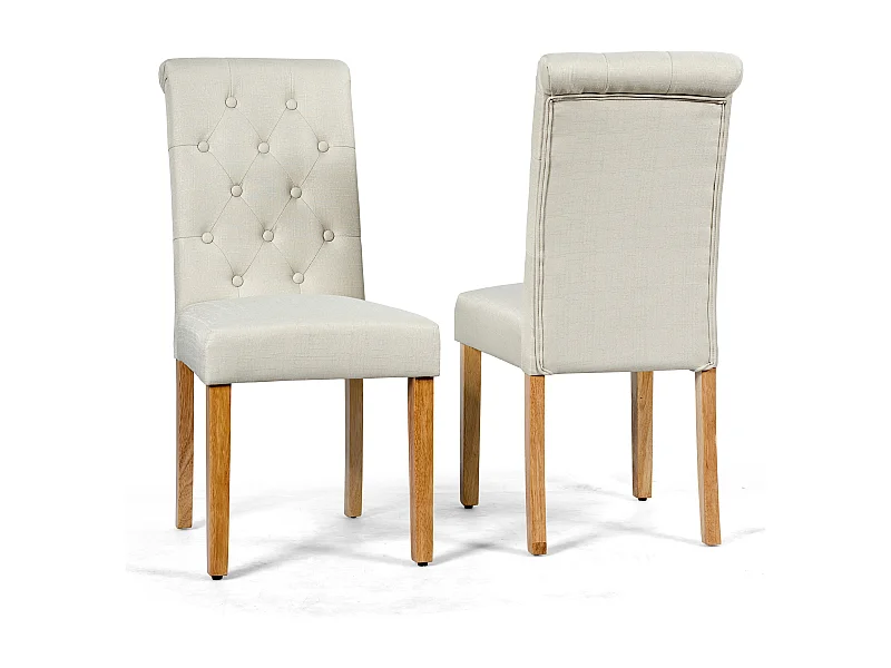 Set di 2 sedie da pranzo con bottoni imbottiti in tessuto con gambe in legno di gomma