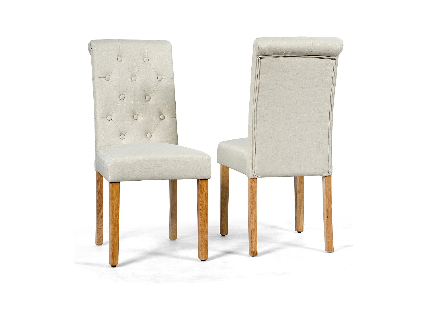 Ensemble de 2 Chaises de Salle à Manger Chaises Capitonnées en Tissu avec Pieds en Bois de Caoutchouc Éponge à Haute Densité Beige