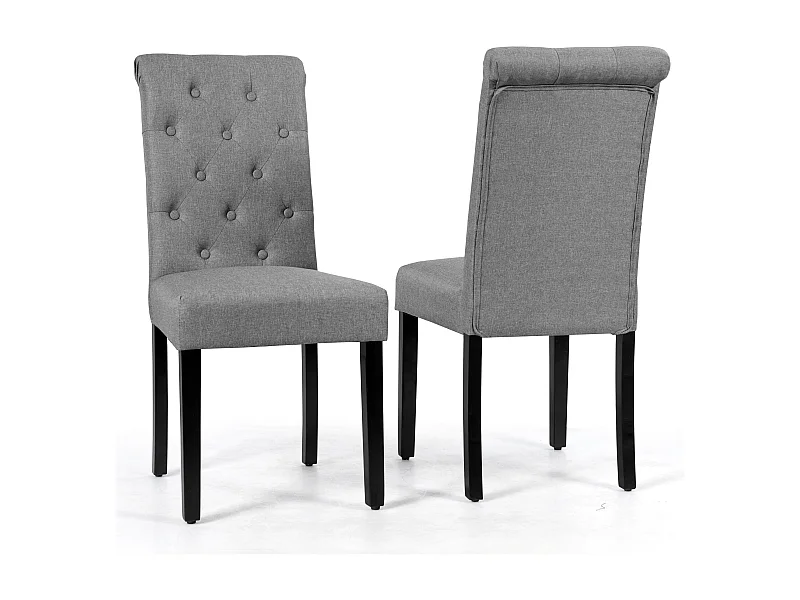 Ensemble de 2 Chaises de Salle à Manger Chaises Capitonnées en Tissu avec Pieds en Bois de Caoutchouc Éponge à Haute Densité Gris