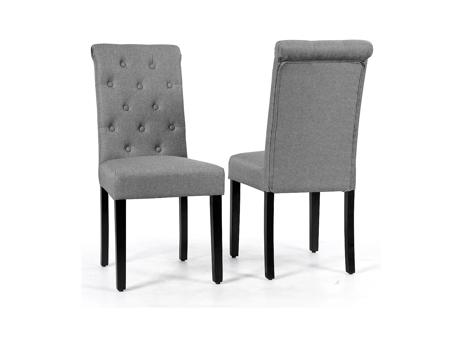 Ensemble de 2 Chaises de Salle à Manger Chaises Capitonnées en Tissu avec Pieds en Bois de Caoutchouc Éponge à Haute Densité Gris