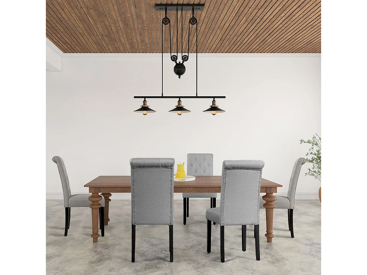 2er-Set Knopfgetuftete Esszimmerstühle gepolsterte Stoffstühle mit Gummibaumholzbeinen Grau