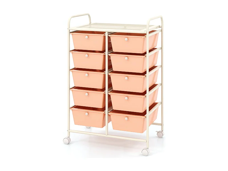 Carrello a 10 cassetti multiuso con ruote, Organizzatore per carta da scrapbooking e utensili da ufficio Oro rosa