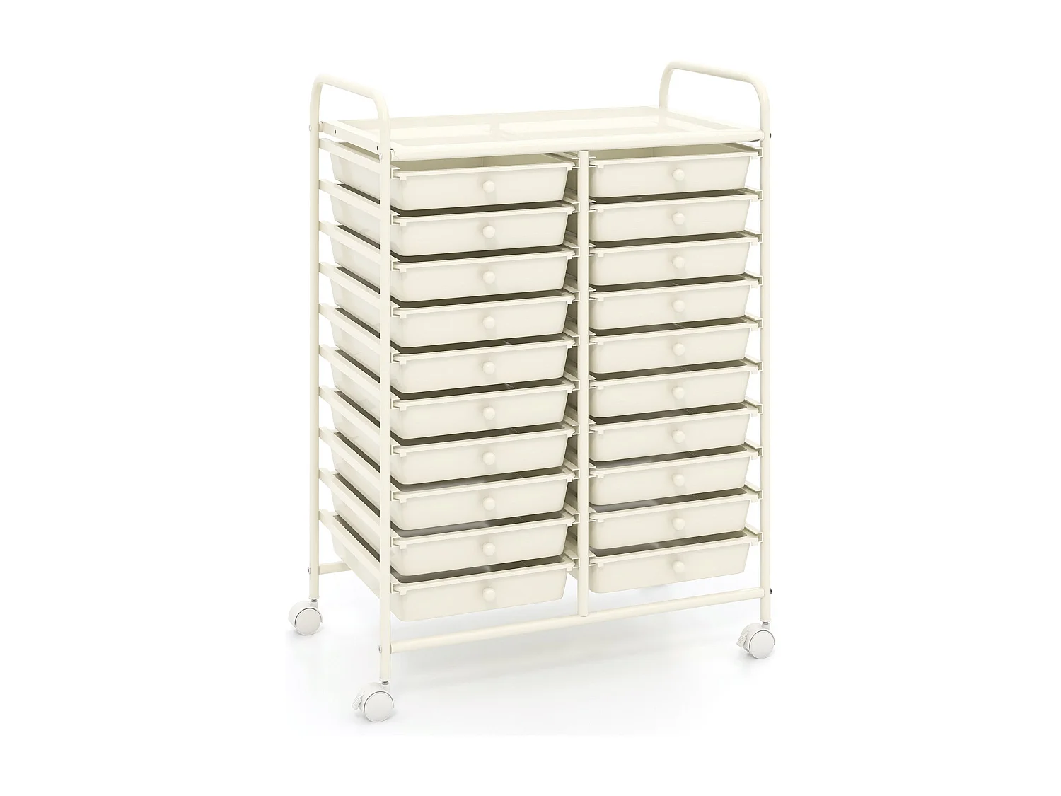 Carrello cassettiera multiuso e leggero con 20 cassetti, Contenitore con ruote per ufficio e casa Bianco
