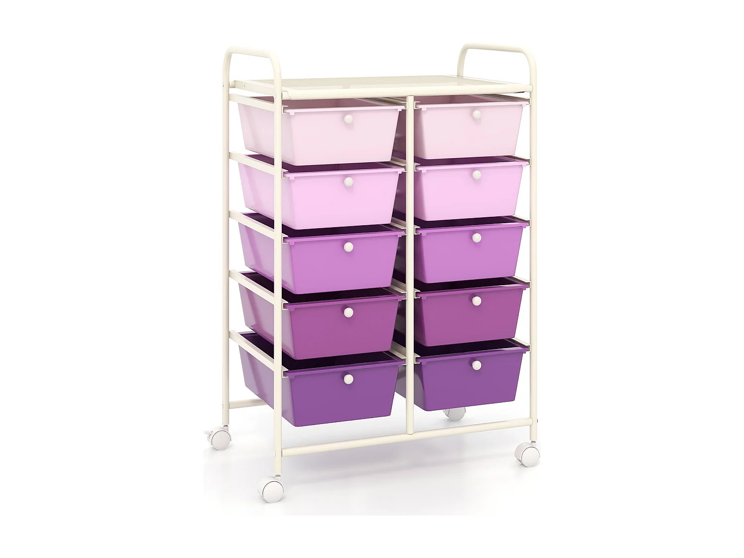 Carrello a 10 cassetti multiuso con ruote, Organizzatore per carta da scrapbooking e utensili da ufficio Viola