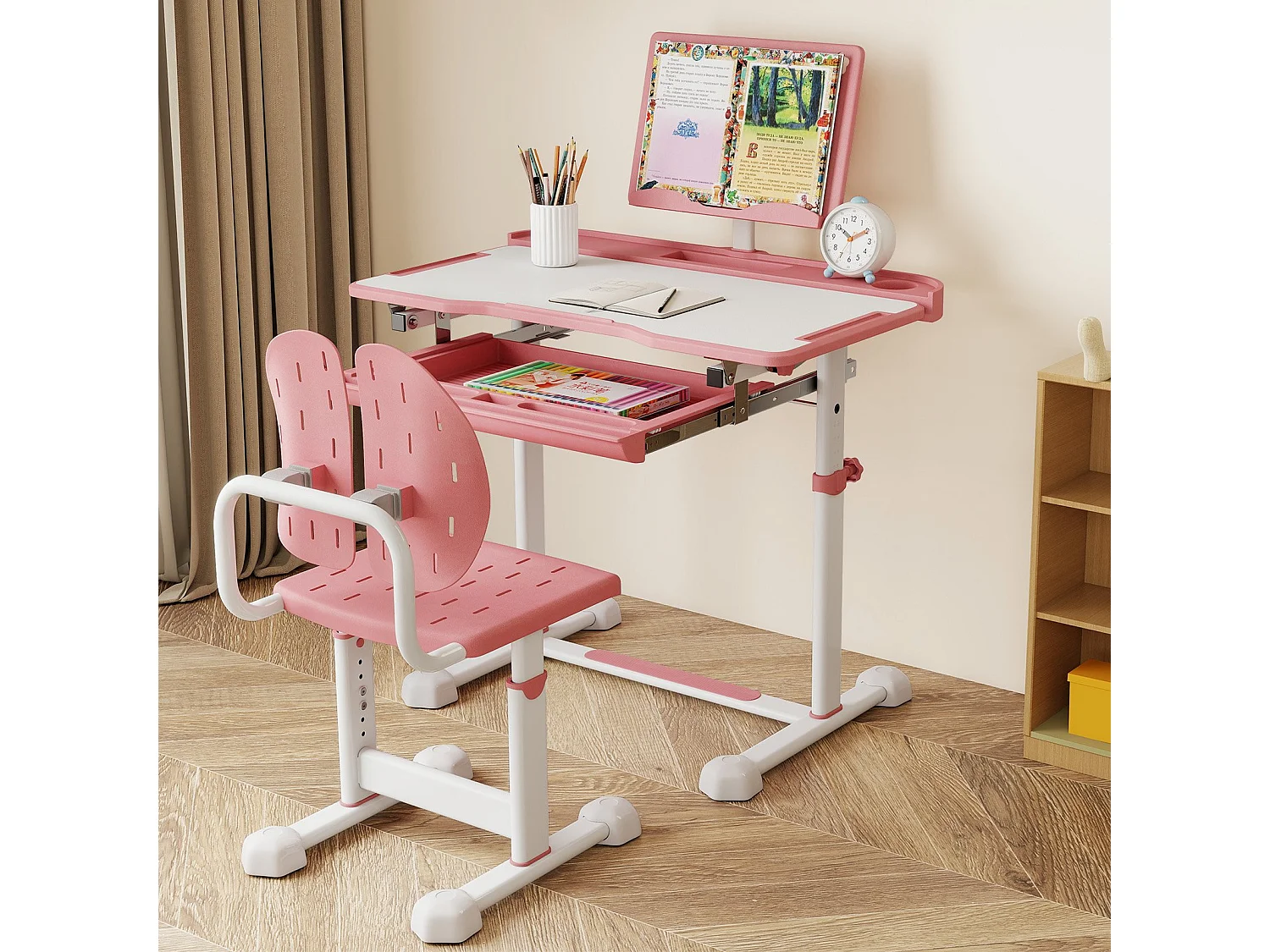 Kinder Schreibtisch mit Stuhl Höhenverstellbarer Kinderschreibtisch mit Neigbarer Tischplatte Rose