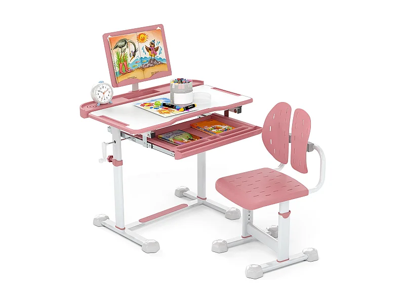Kinder Schreibtisch mit Stuhl Höhenverstellbarer Kinderschreibtisch mit Neigbarer Tischplatte Rose