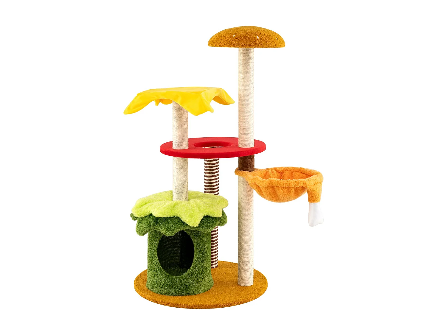 Torre multi-livello per gatti a tema hamburger con letto a cestino sospeso, Albero per gatti 117 cm tiragraffi in sisal Verde