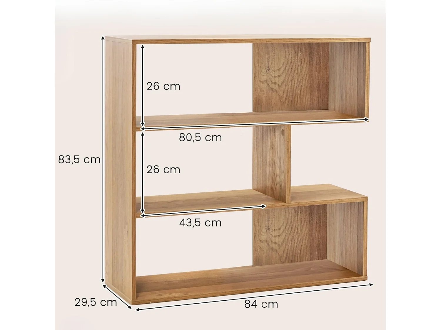 Konkaves Bücherregal mit Kippschutz 3 Ebenen Standregal Holz Raumteiler Regal Natur