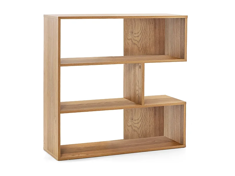 Konkaves Bücherregal mit Kippschutz 3 Ebenen Standregal Holz Raumteiler Regal Natur
