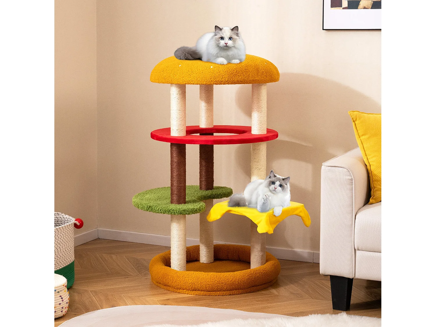 Torre multi-livello per gatti con trespolo imbottito tiragraffi di sisal, Albero per gatti 106 cm per animali domestici Verde
