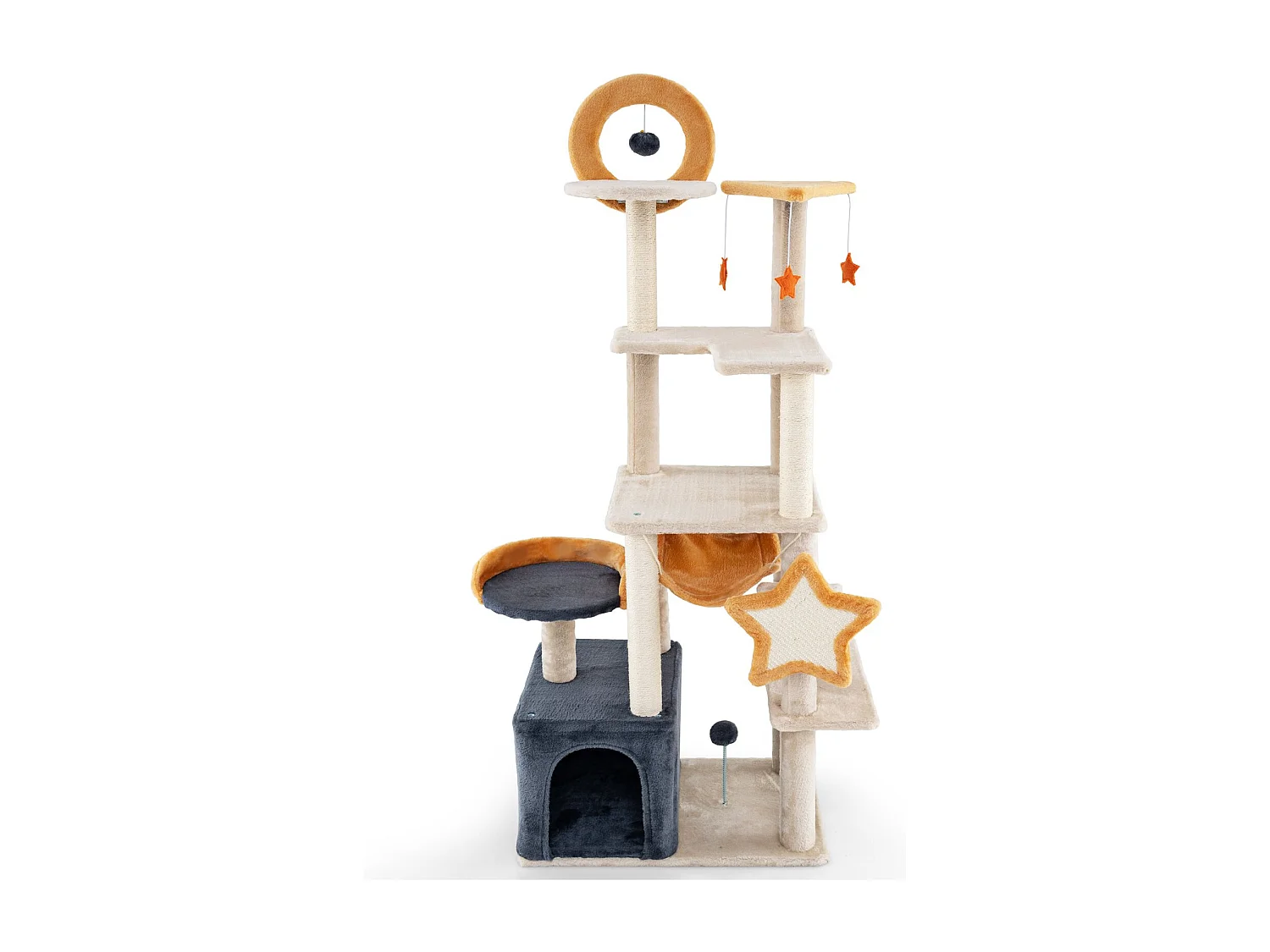 Torre per gatti multi-livello con pali e tavole da graffio in sisal, Albero per gatti da interno da 160 cm