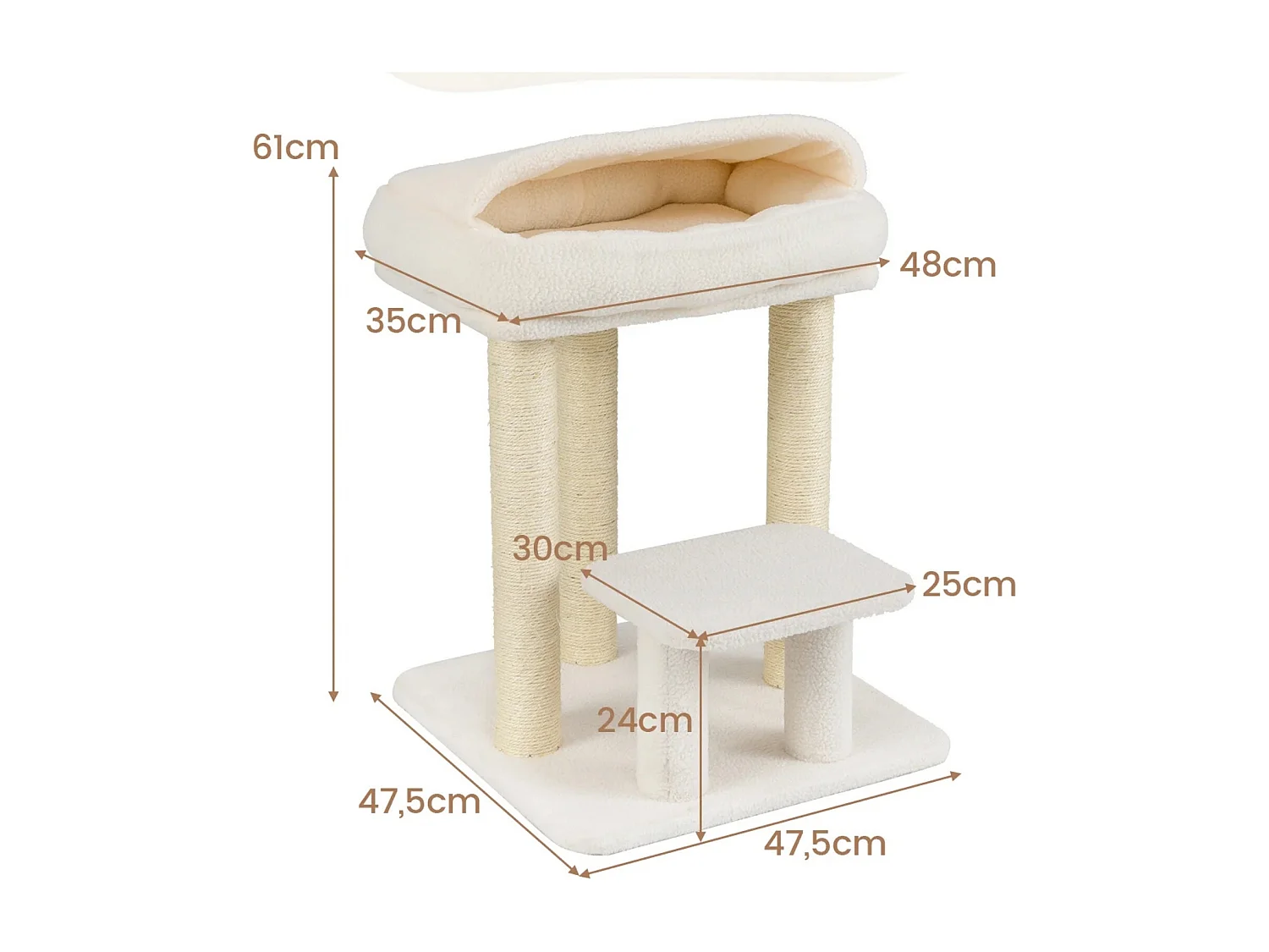 Kleiner Kratzbaum für Wohnungskatzen Katzenturm mit gemütlichem Plüsch-Top-Liegeplatz Weiß