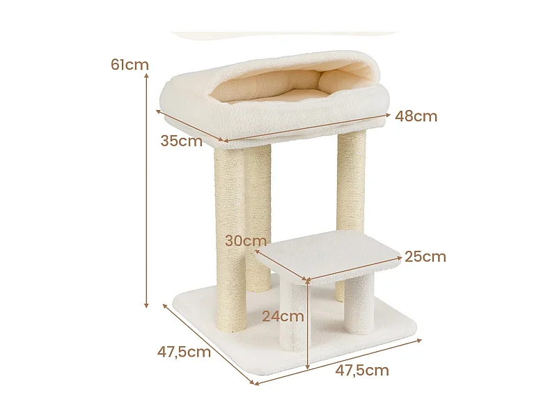Kleiner Kratzbaum für Wohnungskatzen Katzenturm mit gemütlichem Plüsch-Top-Liegeplatz Weiß