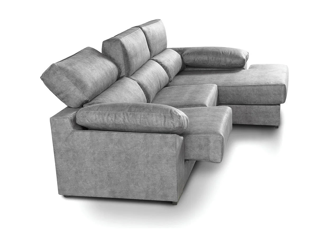 Sofá Chaise Longue izquierdo de 100x283x167 con arcón y patas metálicas gris oscuro Monti