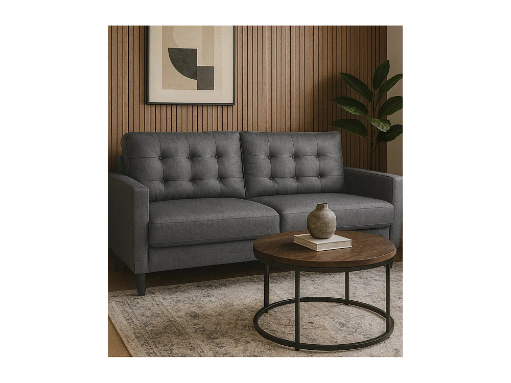 Sofá de 3 plazas de 86x184x76 cm con cojines desenfundables en color gris oscuro Dubi