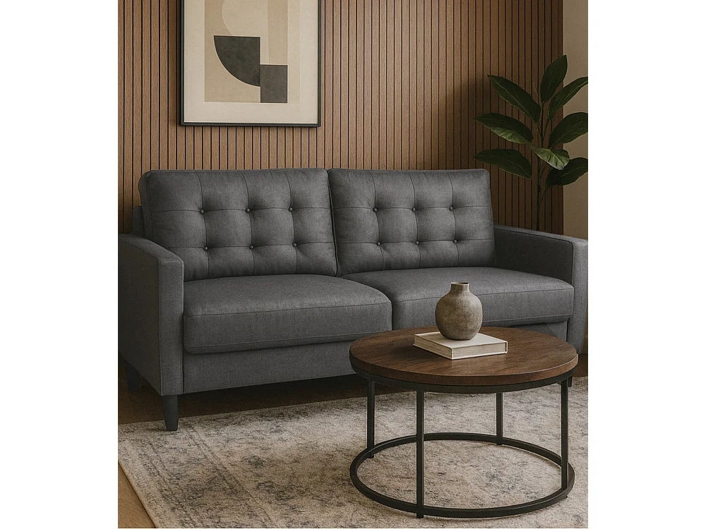 Sofá de 3 plazas de 86x184x76 cm con cojines desenfundables en color gris oscuro Dubi