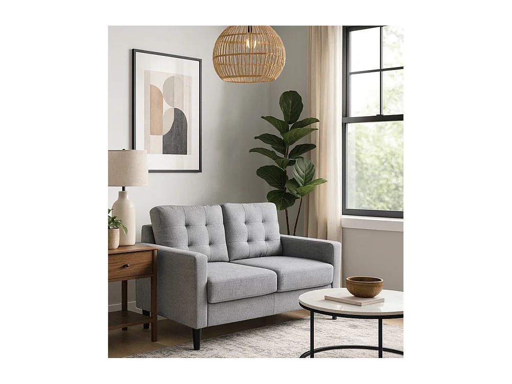 Sofá de 2 plazas de 86x140x76 cm con cojines desenfundables en color gris claro Dubi