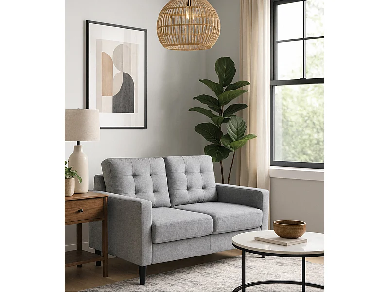 Sofá de 2 plazas de 86x140x76 cm con cojines desenfundables en color gris claro Dubi