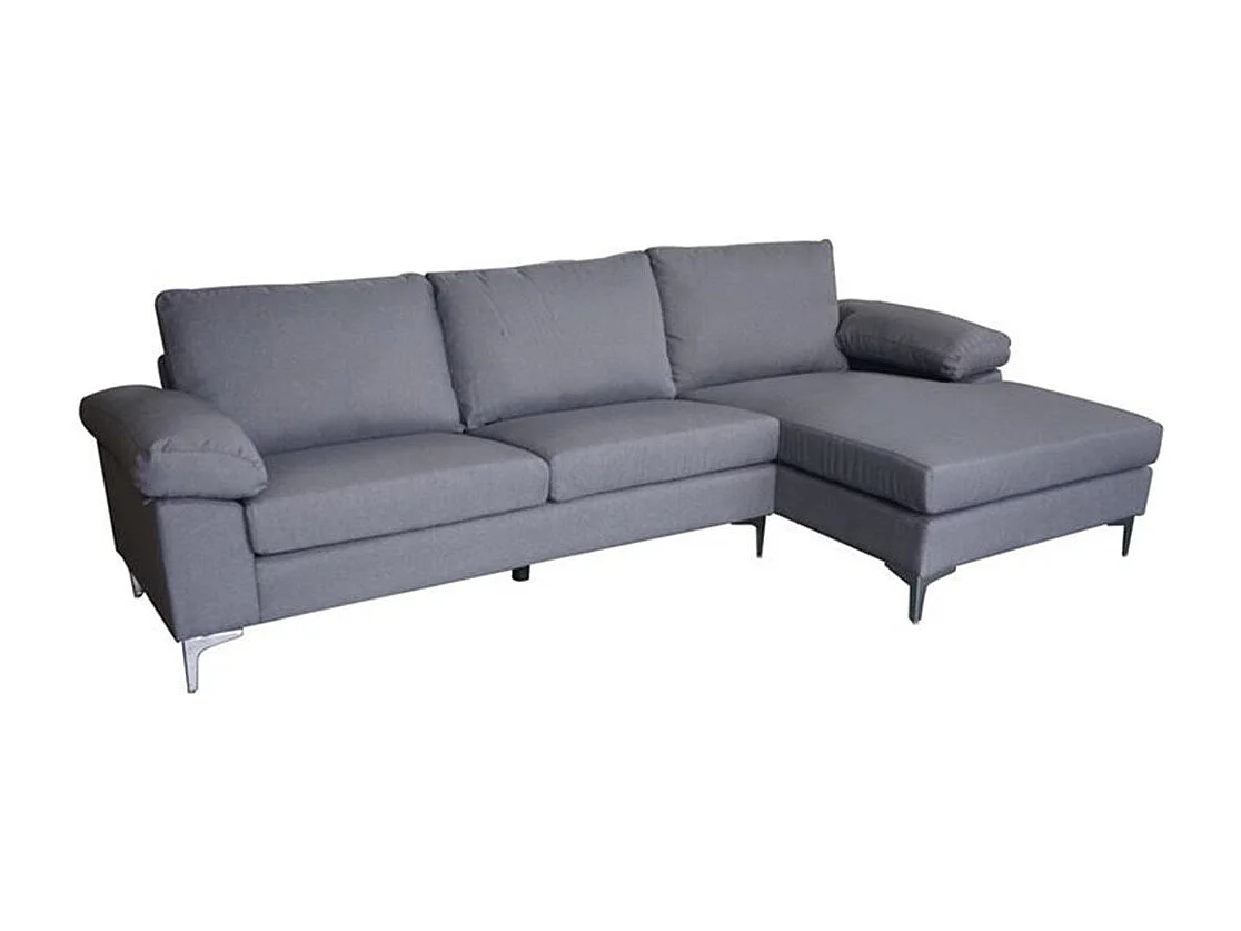 Sofá Chaise Longue reversible 78x171x80 cm con patas metálicas tapizado en color gris Jorge