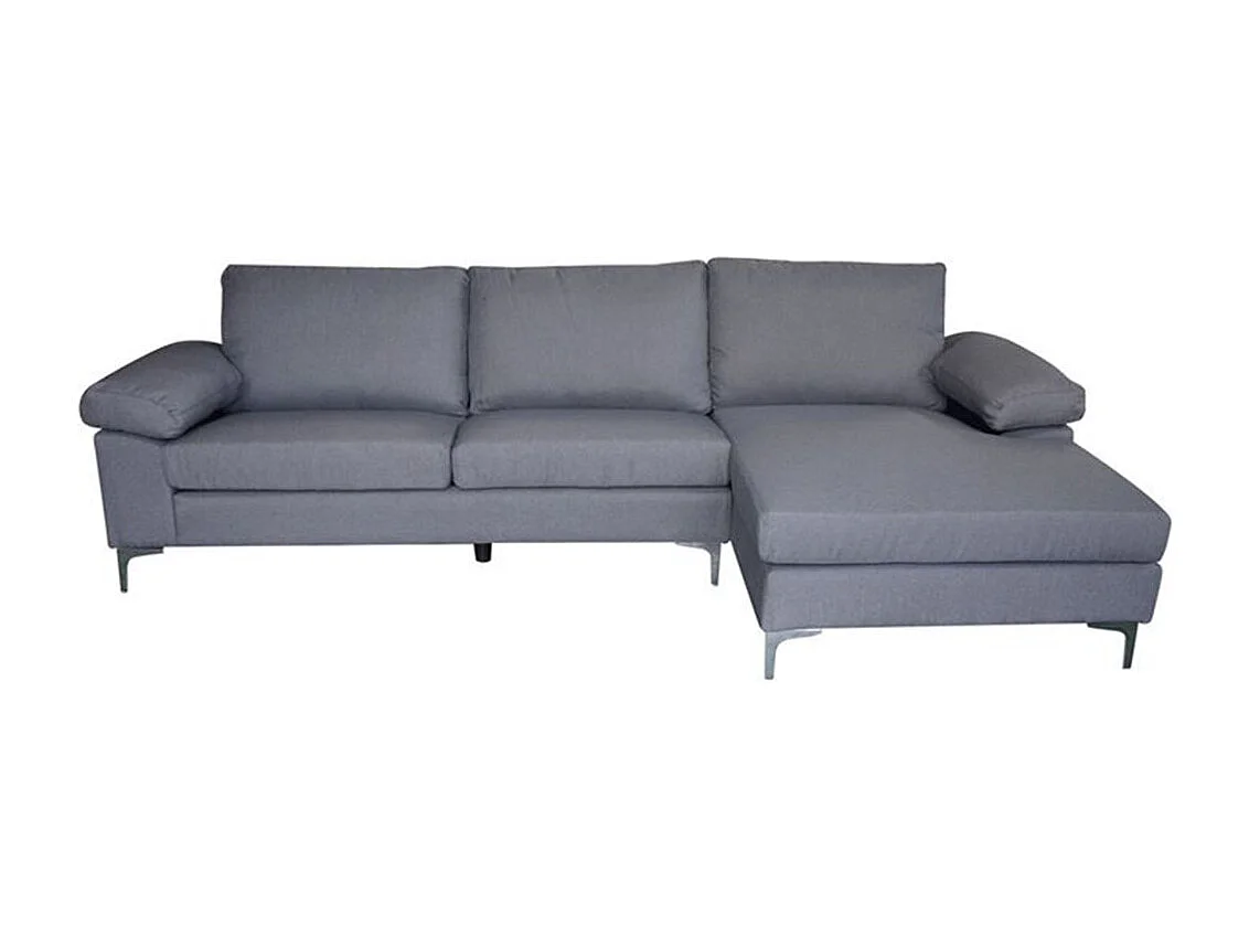 Sofá Chaise Longue reversible 78x171x80 cm con patas metálicas tapizado en color gris Jorge