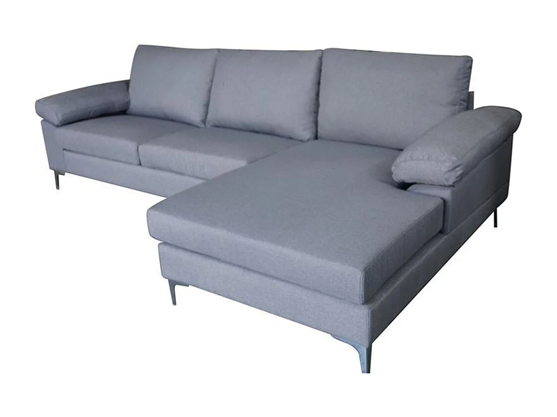 Sofá Chaise Longue reversible 78x171x80 cm con patas metálicas tapizado en color gris Jorge