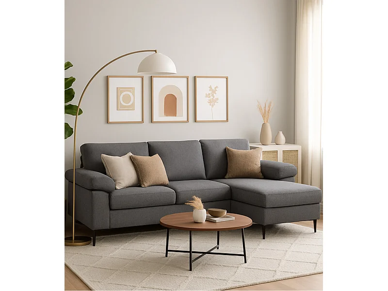 Sofá Chaise Longue reversible 78x171x80 cm con patas metálicas tapizado en color gris Jorge