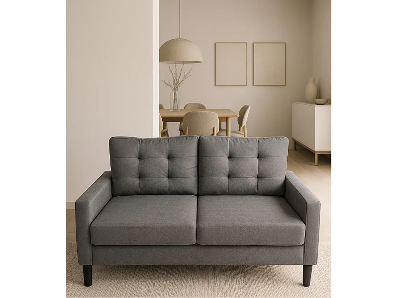 Sofá de 2 plazas de 86x140x76 cm con cojines desenfundables en color gris oscuro Dubi