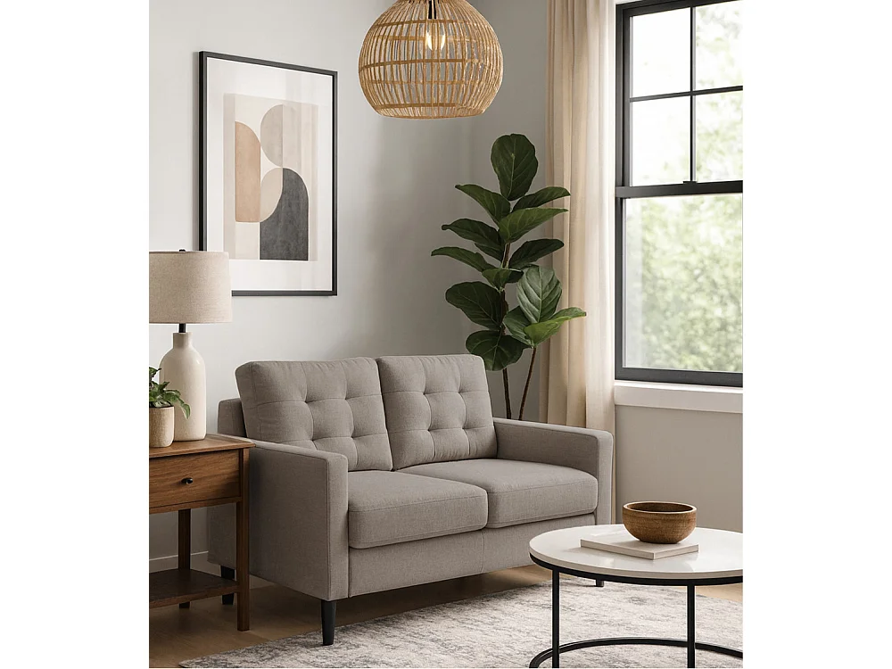 Sofá de 2 plazas de 86x140x76 cm con cojines desenfundables en color beige Dubi