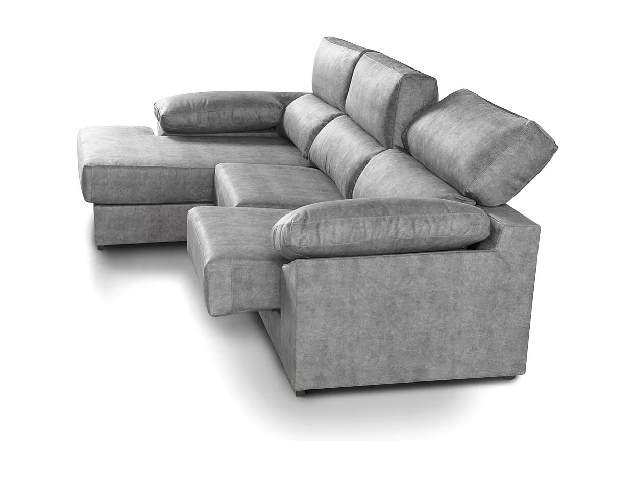 Sofá Chaise Longue derecho de 100x283x167 con arcón y patas metálicas gris oscuro Monti