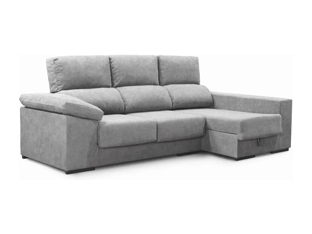 Sofá Chaise Longue izquierdo de 100x260x147 con arcón y tela antimanchas gris plata Marcia