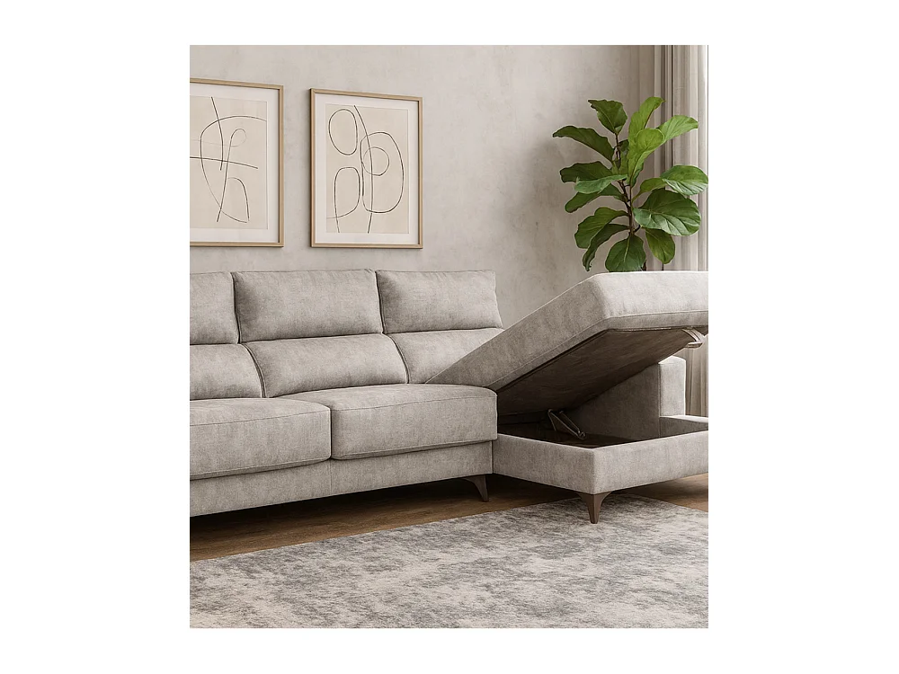 Sofá Chaise Longue izquierdo de 101x293x167 cm con arcón integrado color gris claro Vis