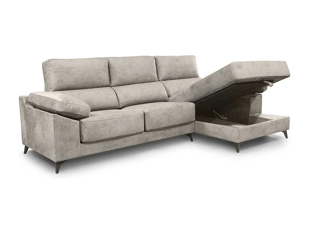 Sofá Chaise Longue izquierdo de 101x293x167 cm con arcón integrado color gris claro Vis