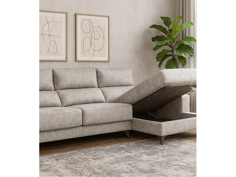 Sofá Chaise Longue izquierdo de 101x293x167 cm con arcón integrado color gris claro Vis