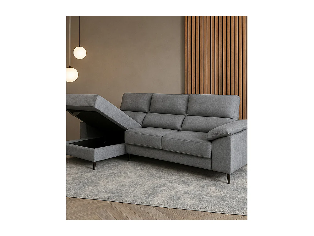 Sofá Chaise Longue derecho de 101x293x167 cm con arcón integrado color gris oscuro Vis