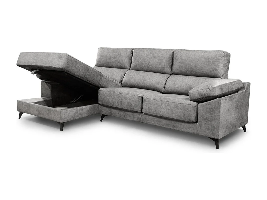Sofá Chaise Longue derecho de 101x293x167 cm con arcón integrado color gris oscuro Vis