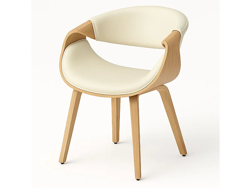 Yorkshire - Sillón silla de madera maciza y cuero sintético blanco